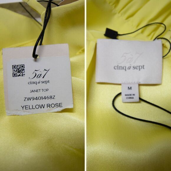 NEW Cinq à‎ Sept Janet 100% Silk V-Neck Ruffle Hem Top, Yellow, M - Picture 8 of 13